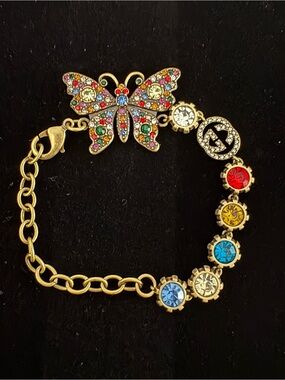 New with box Gucci Gold-Tone Multicolor Butterfly Crystal Bracelet